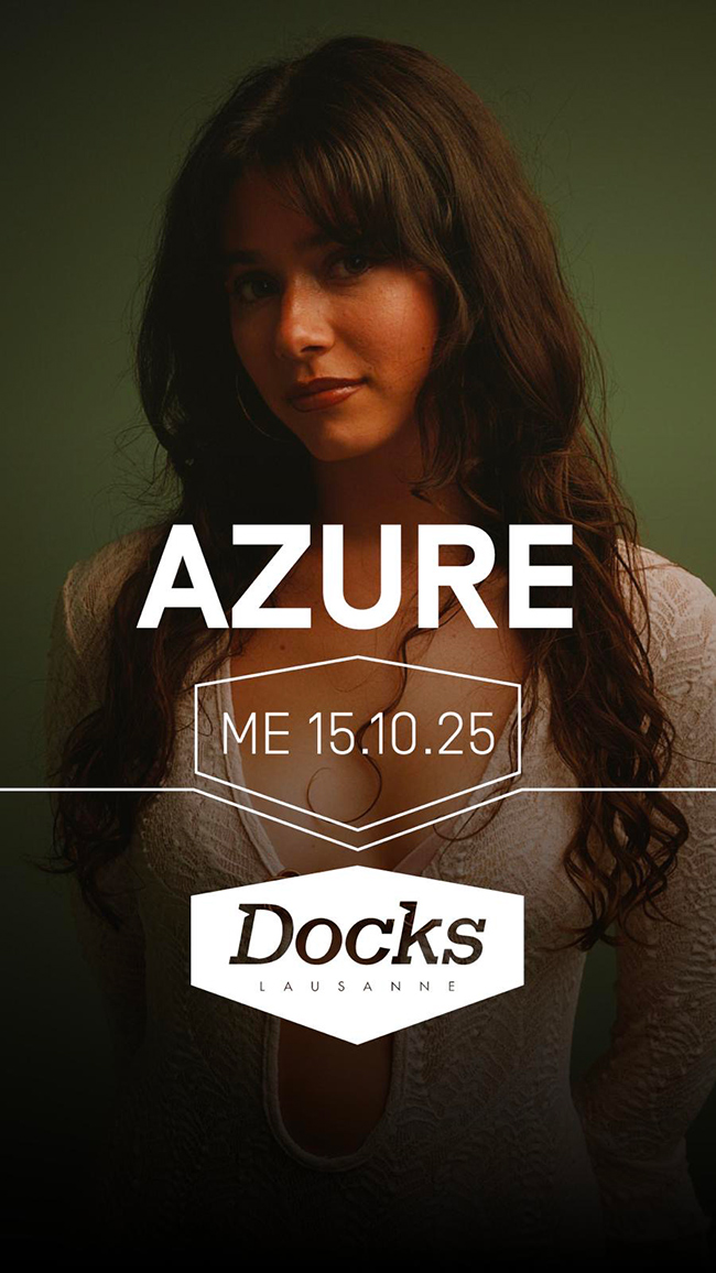 Artist AZURE concert poster for Les Docks, Lausanne October 15, 2025.