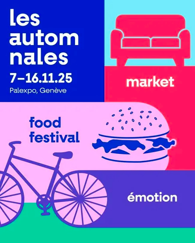 Multicolored poster for les automnales 2025 at Palexpo, Geneva, Switzerland.